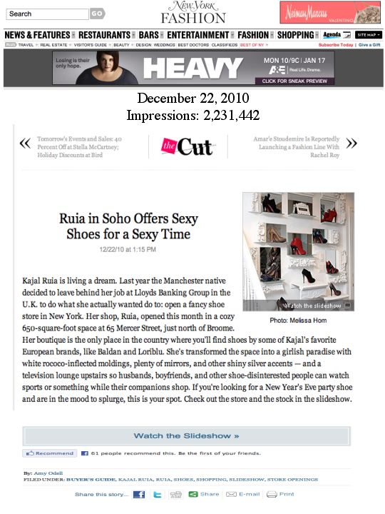 Ruia Shoe Boutique in Soho Opens to Rave Reviews from New York Magazine