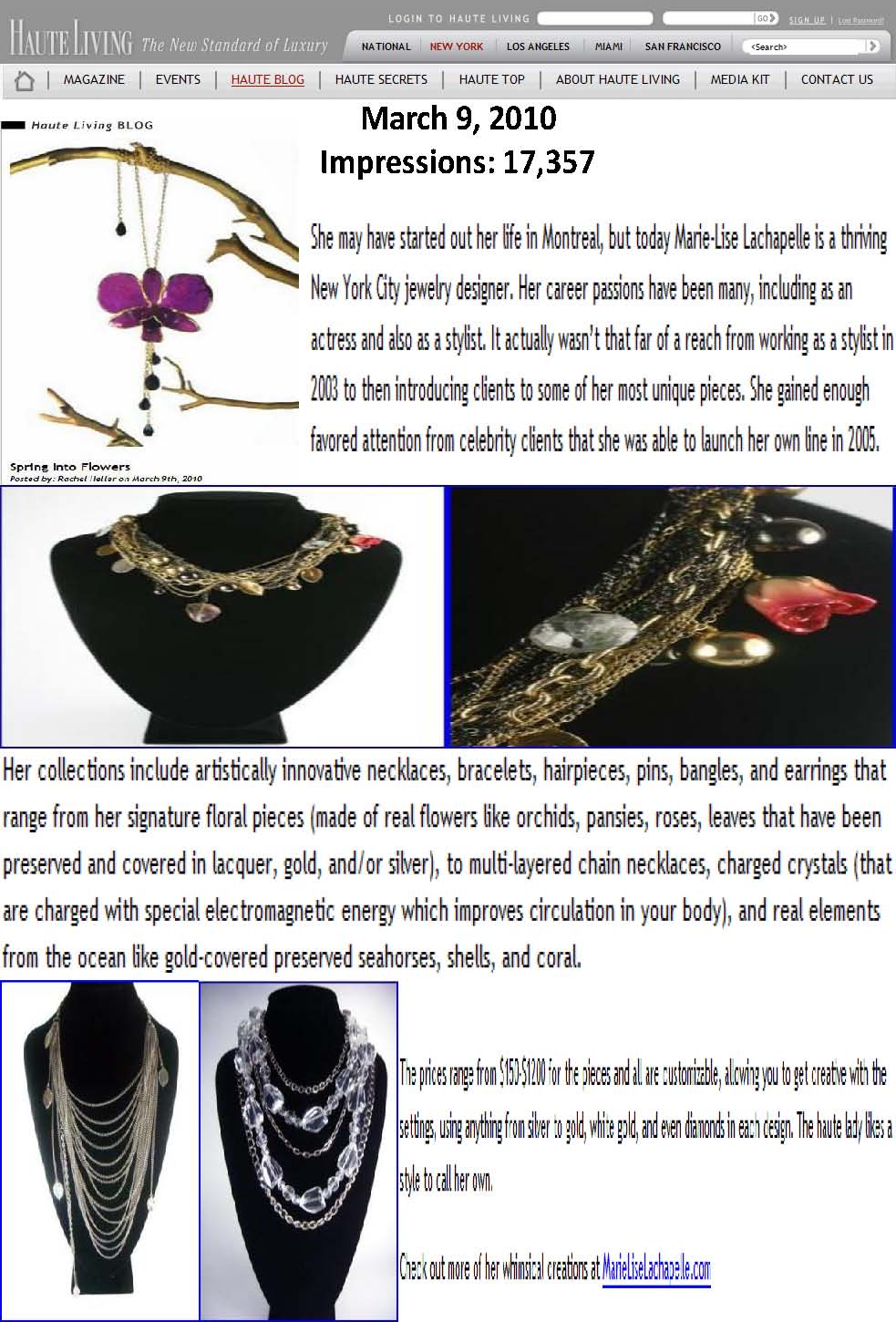 Marie-Lise Lachapelle's Jewelry Featured in Haute Living: Spring Into Flowers (Fashion PR)
