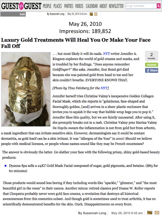 Dyanna Spa's Gold Facial Mask featured on Guest Of A Guest! (Beauty PR)