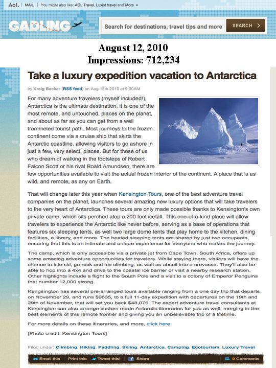 KT Antarctica on AOL's Gadling.com! (Travel PR)