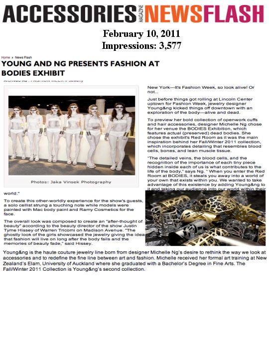  Young&Ng Jewelry Presentation At BODIES Featured in Accessories Magazine (Fashion PR)