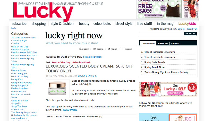 Lucky Mag Features KB Body Cream as Deal of the Day