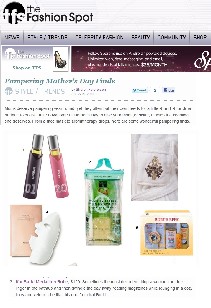TheFashionSpot Features KB Medallian Robe as Mother's Day 2011 Gift Guide Must-Have