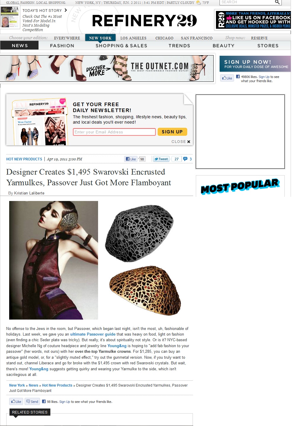 Young&ng's Swarvoski Encrusted Yarmulkes Featured on Refinery 29 (Fashion PR)