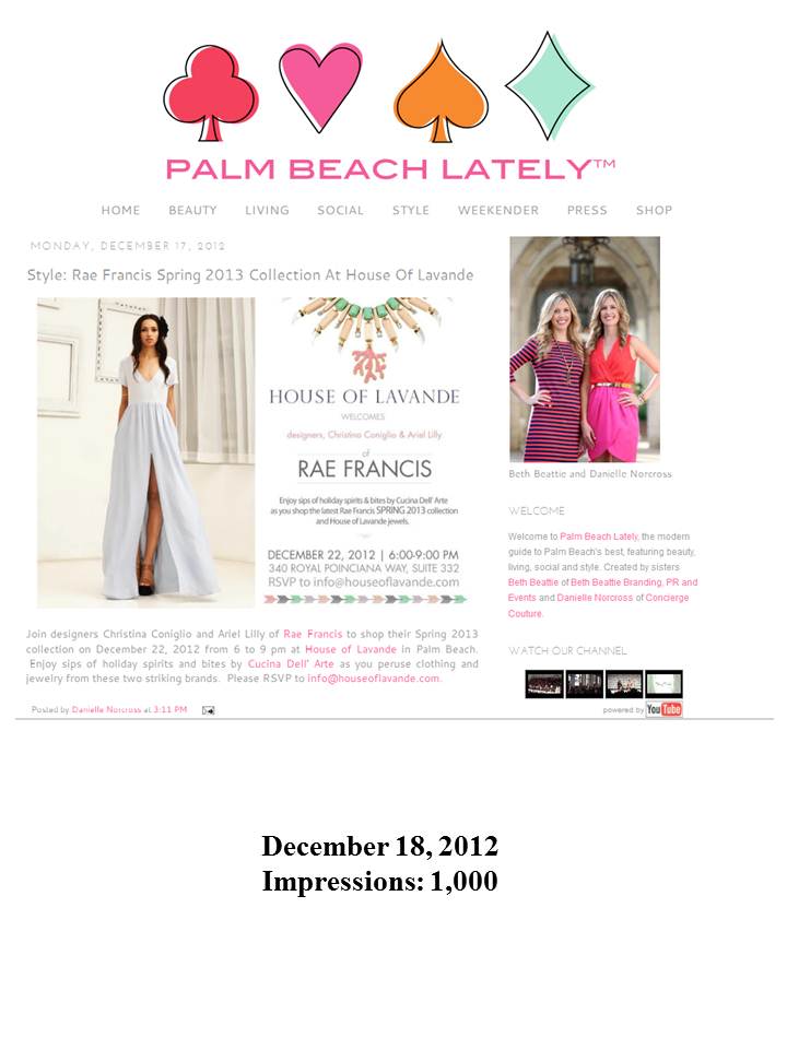 Rae Francis Featured in Palm Beach Daily News!