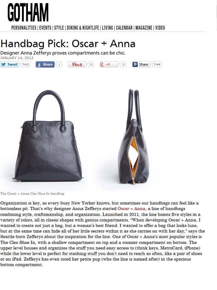 Gotham Handbag Pick: Oscar + Anna